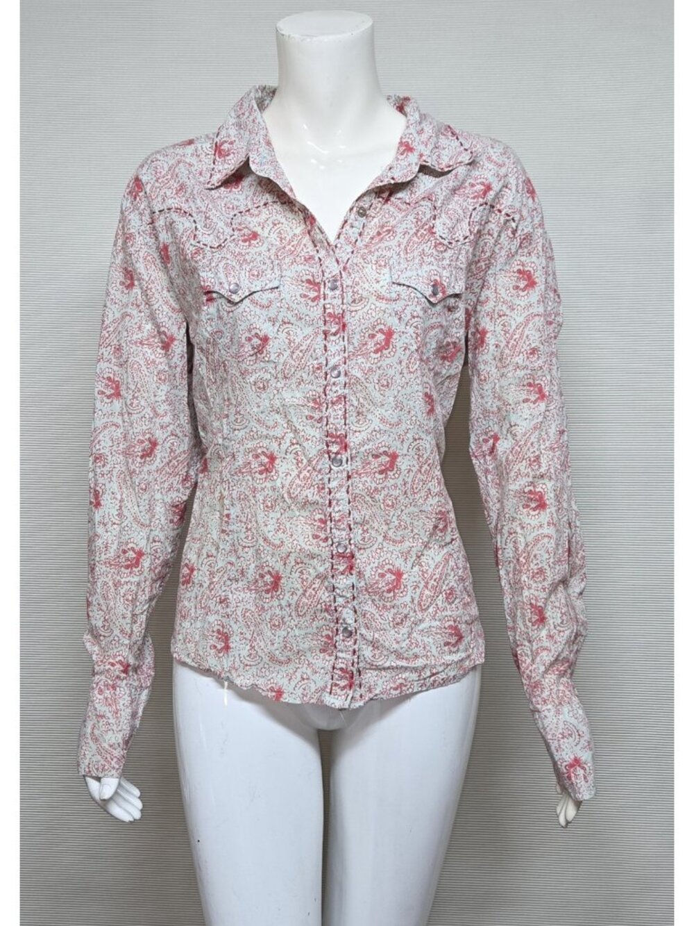 Panhandle Slim Shirt Womens XL Geometric Pearl Snap Western Cowgirl Top Cotton